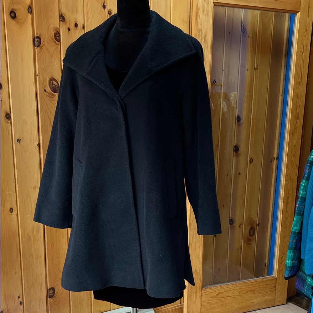 Cinzia Rocca Classic virgin wool Black Pea Coat career quality mature timeless S - Picture 1 of 12